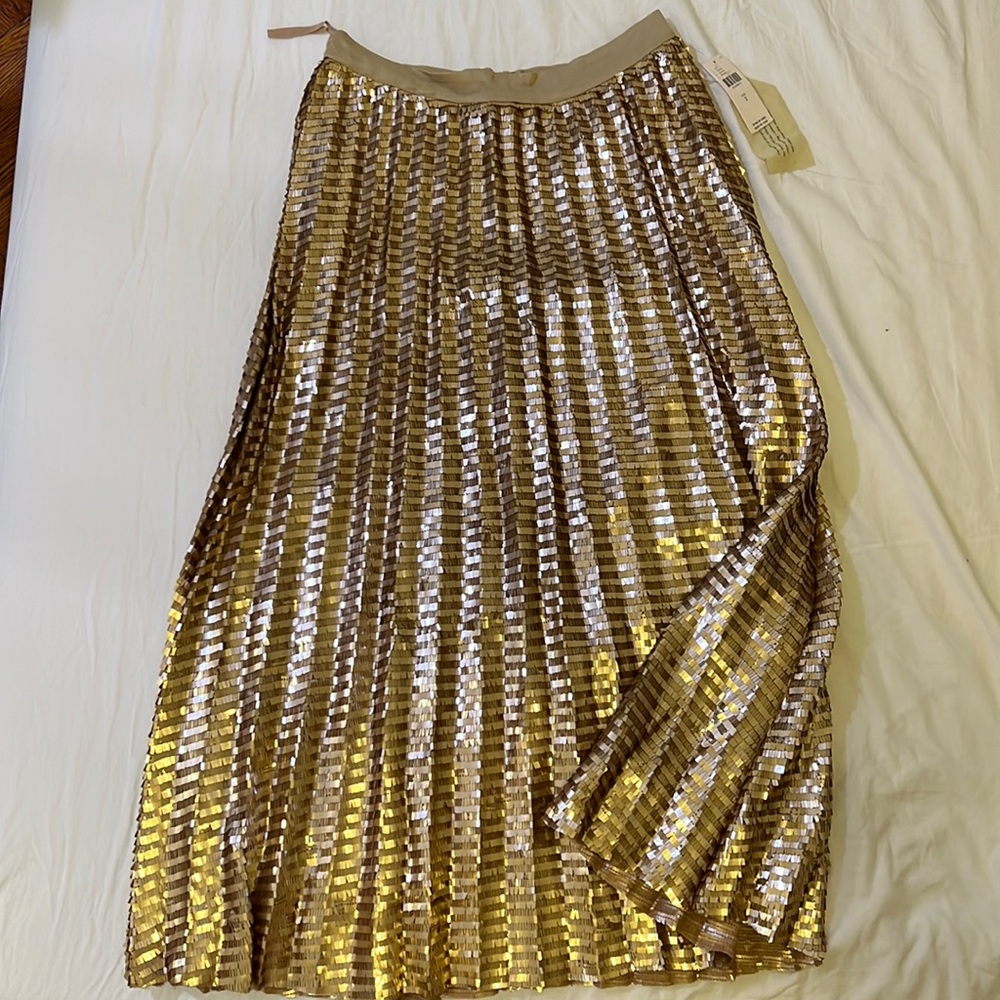 NWT ANTHROPOLOGIE Maeve Bronze Sequin Pleated Midi Skirt